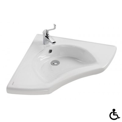 Lavabo porcelaine vitrifiée NEW WCCARE blanc d'angle 62x62x15.5 cm
