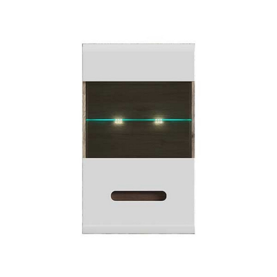 ARMOIRE VITREE SUSPENDUE AZTECA BLANC BRILLANT ET CHÊNE