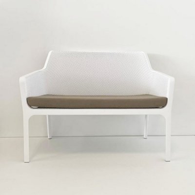 Banquette polypropylène et fibre de verre traité anti UV NET Blanc avec matelasGris 86x116x70 cm