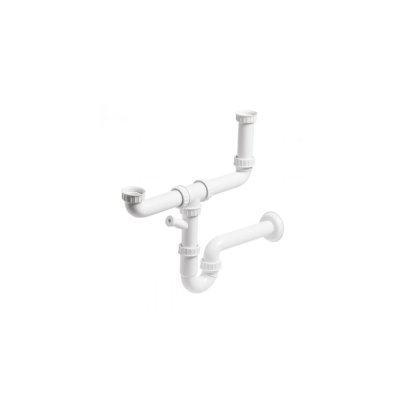 Siphon en U pour évier RENO blanc 1 cuve et 1/2