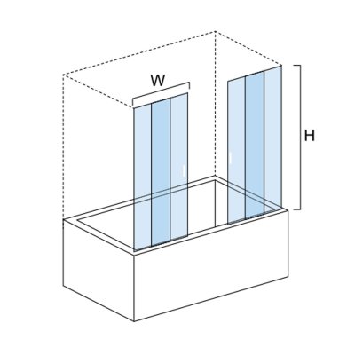 Porte verre trempé et aluminium CRISTAL VERSUS chromé pour baignoire 175x140 cm