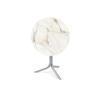 Table aluminium FLUTE Argent/ Marbré blanc ronde rabattable 74x69 cm