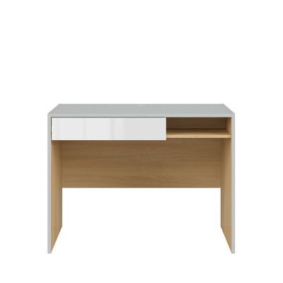 Bureau NANDU gris clair/ chêne polonais/ blanc brillant 1 tiroir 100x70x75 cm