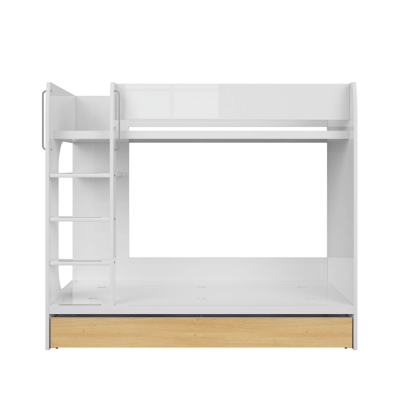 Lit superposé NANDU blanc brillant/ chêne polonais 80x180 cm avec rangement