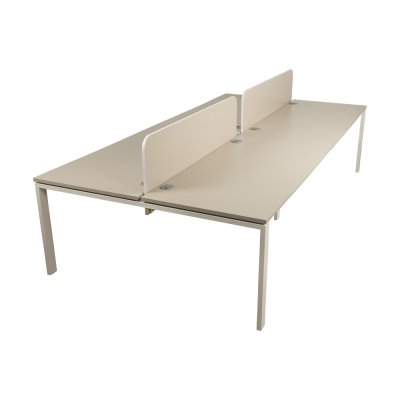 Bureau bench MILO U 160x320 cm structure blanc/ plateaux kumtasi