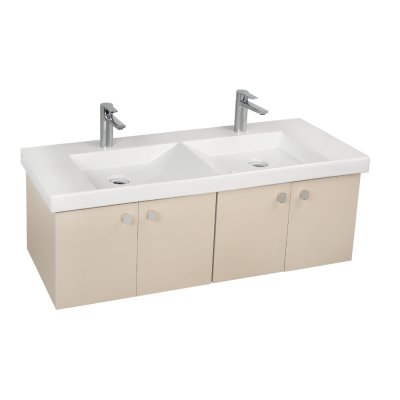 Pack lavabo VISTA 120x43 cm avec meuble beige mat 4 portes poignées chromées