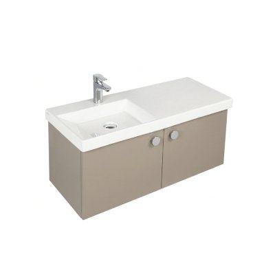 Pack Lavabo VISTA blanc 100x43 cm avec meuble gris brillant 2 portes poignées chromées
