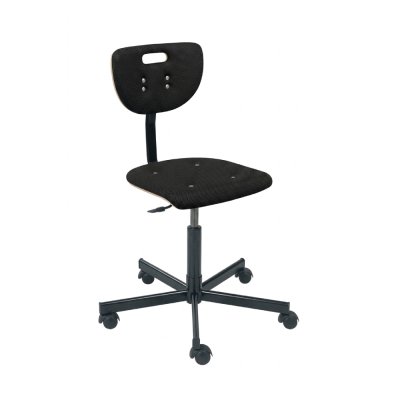Tabouret réglable WEREK en bois multiplis Noir à roulettes, avec dossier et poignée integrés
